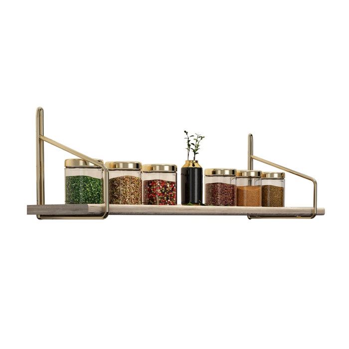 Hanah Home Estante de pared de madera maciza 60 cm Dorado y marrón Hanah Home Estante de pared de madera maciza 60 cm Dorado y marrón